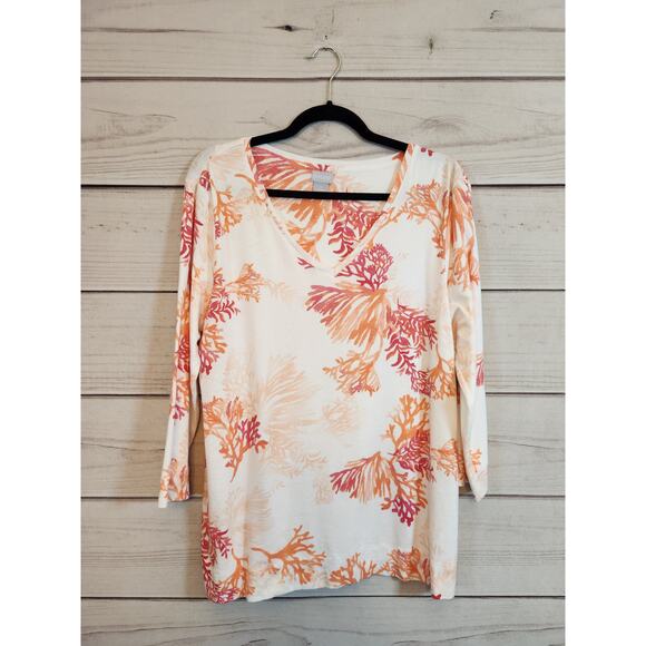 Chico's Tops - Chico's Women's Multicolor‎ Printed Pima Cotton 3/4 Sleeve V-Neck Blouse Size XL